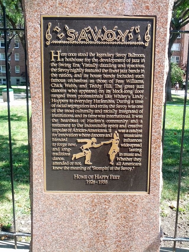 Plaque commemorating the Savoy Ballroom in Harlem, NYC.